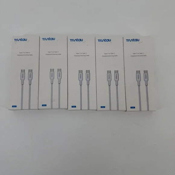 5 pack Trutau USB‎ C to USB C Cable White 6ft 3A Fast Charging Data Sync