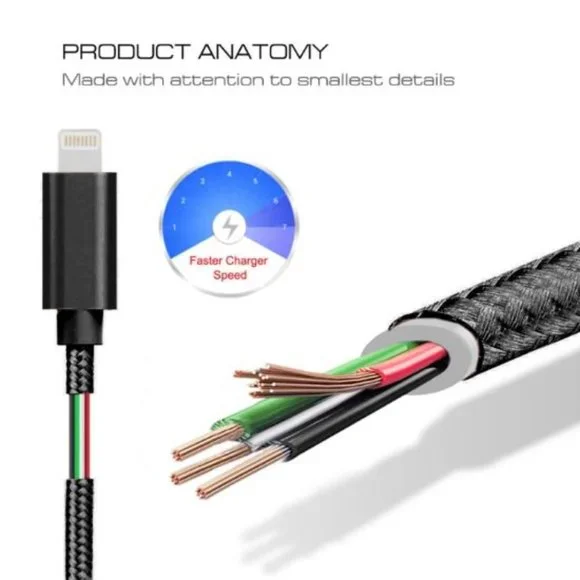 3PK Hot New 3 In 1 Fast Charging Cable Nylon For 8Pin Micro Type C