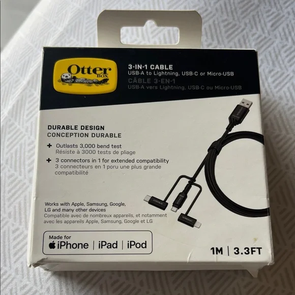 OtterBox Black 3-in-1 Charging Cable