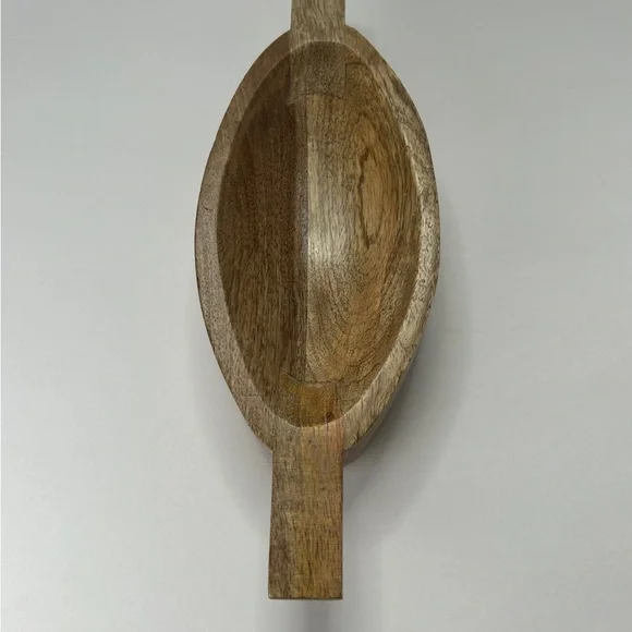Vintage Pier One Wooden Oval Serving Bowl W/ Handles Nuts Crackers Key Holder