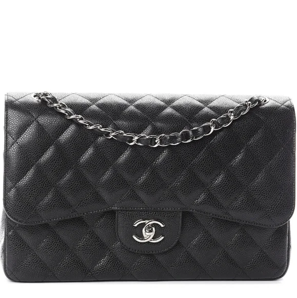 Chanel Caviar Maxi Double Flap Antique Silver HW