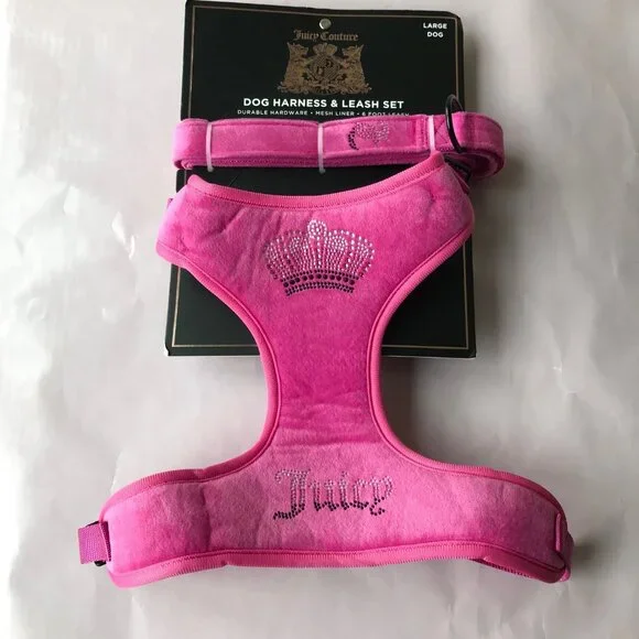 Juicy Couture Harness and Leash Set Mesh Liner Velour Pink Large