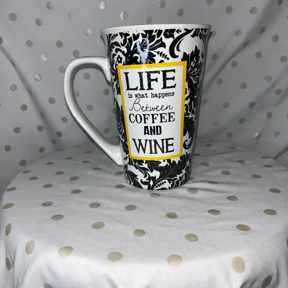 Pier 1 Black and White Mug with Yellow Accent