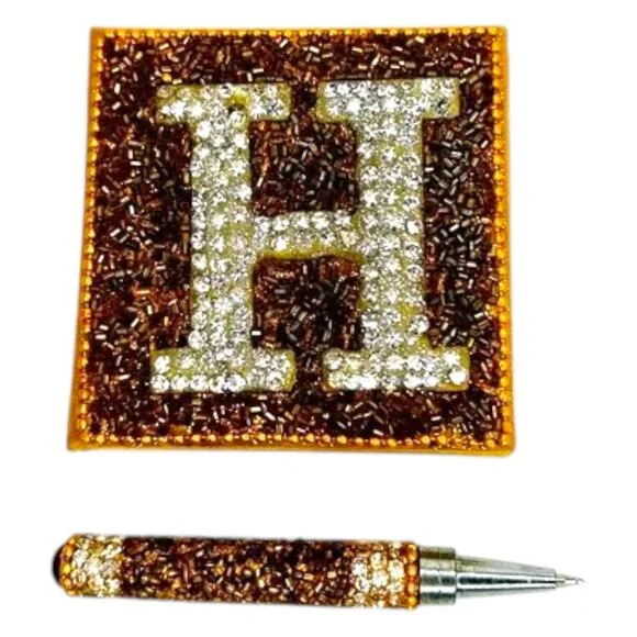 COLLECTIBLE NWOT‎ PIER 1 MINI Beaded NOTEBOOK AND PEN Monogram 