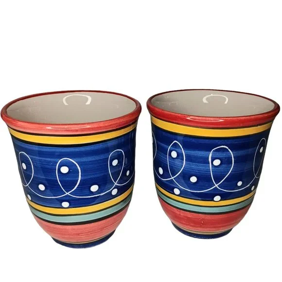 Pier One San Marco Mugs Hand Painted Set of Two