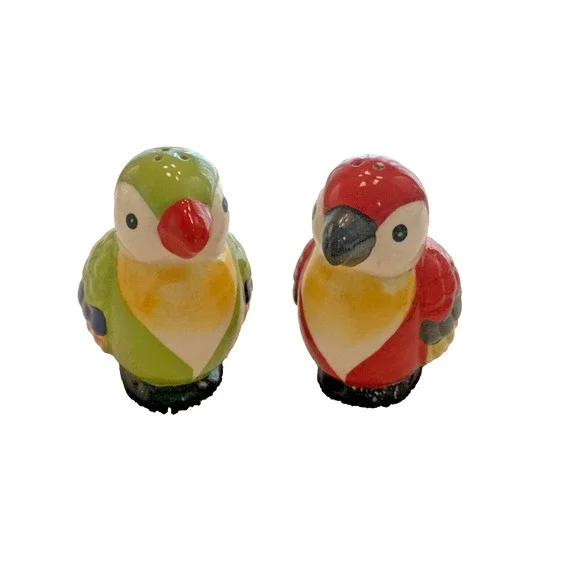Pier 1 Salt and Pepper Shakers Kitchen Decor‎ Birds Parrots Macaw Set Colorful