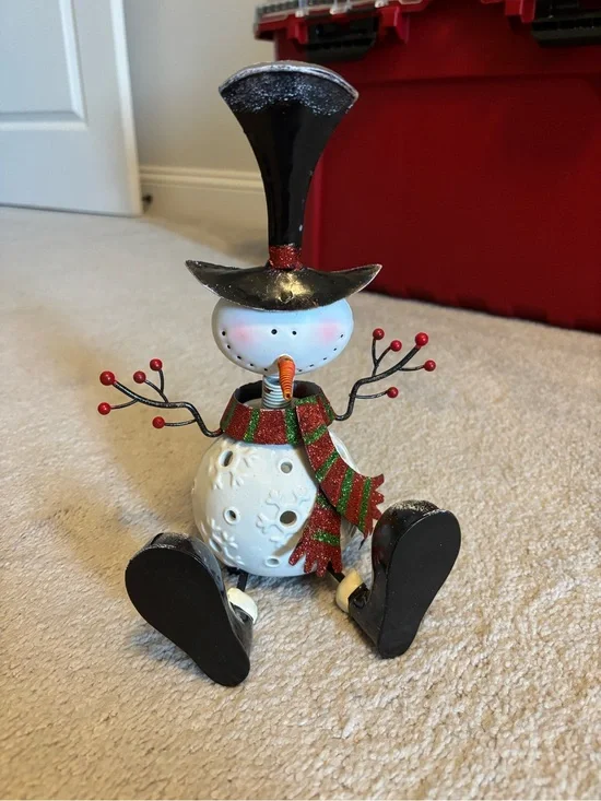 Pier 1 White Snowman Bobblehead Candle Holder