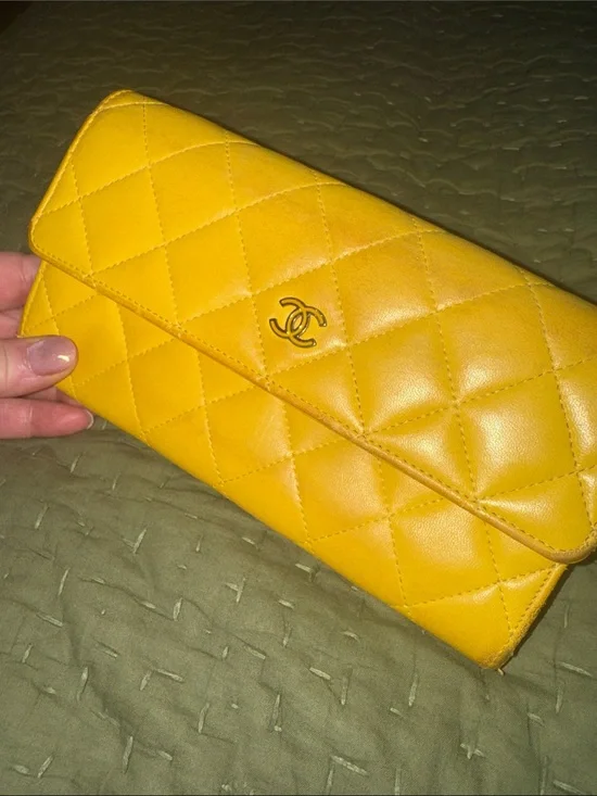 CHANEL Yellow Quilted CC Flap Wallet