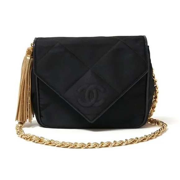 Chanel Fringe Chain Shoulder Black Gold Shoulder Bag