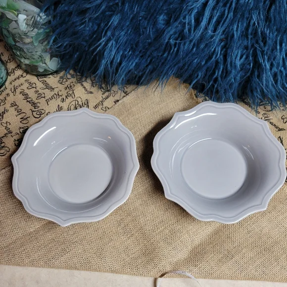 Pier 1 lot of 2 vintage ceramic Kate Flint soup bowls scallop edge