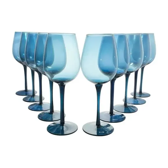 Pier 1 Set of 10 Blue Wine, Water or All Purpose Glasses 9 1/4” 16oz