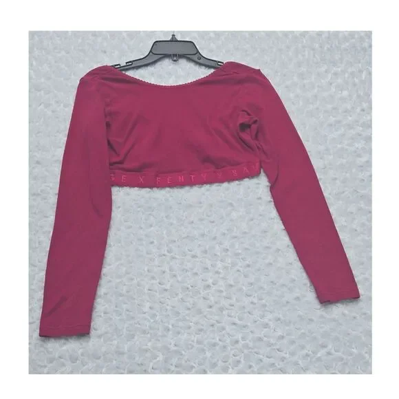 Savage X Fenty Women's Pink Cropped Knit Long Sleeve Top XL 100% Cotton