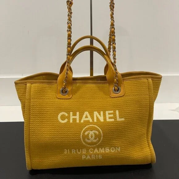 Chanel Mixed Fibers Small Deauville Tote Yellow (JB1117)