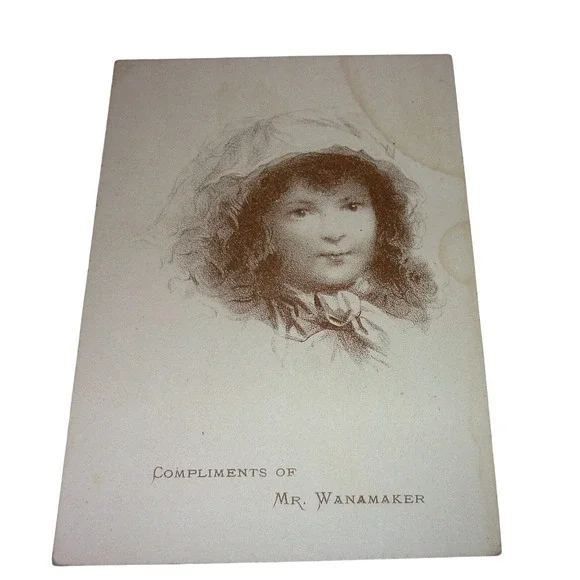 Antique Victorian Trade Card Wanamaker's Grand Depot Philadelphia Sepia Girl