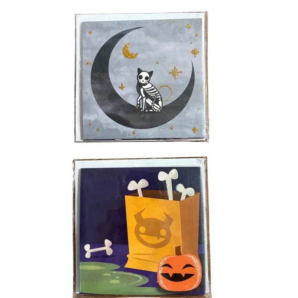 2 Treasures Halloween Pop Up‎ Greeting Cards Skeleton Cat Pumpkin Jack-o-lantern