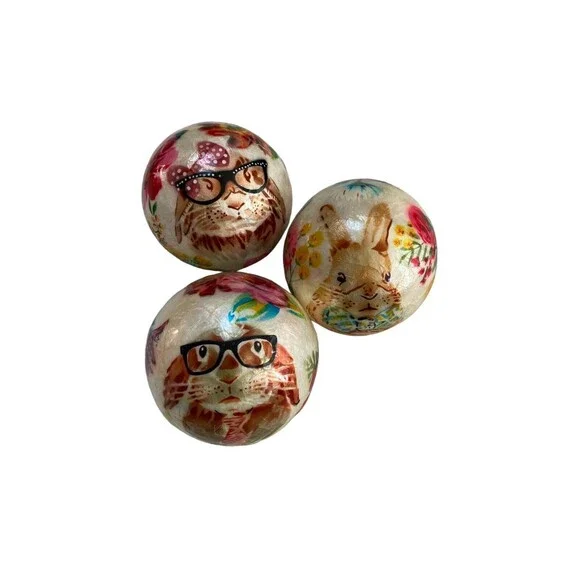 Pier 1 Capiz Balls With Bunnies And Flowers Set Of 3