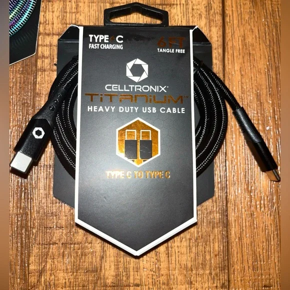 TITANIUM 6FT Tangle Free Heavy Duty USB Cable C 2 C Connector Fast Charging