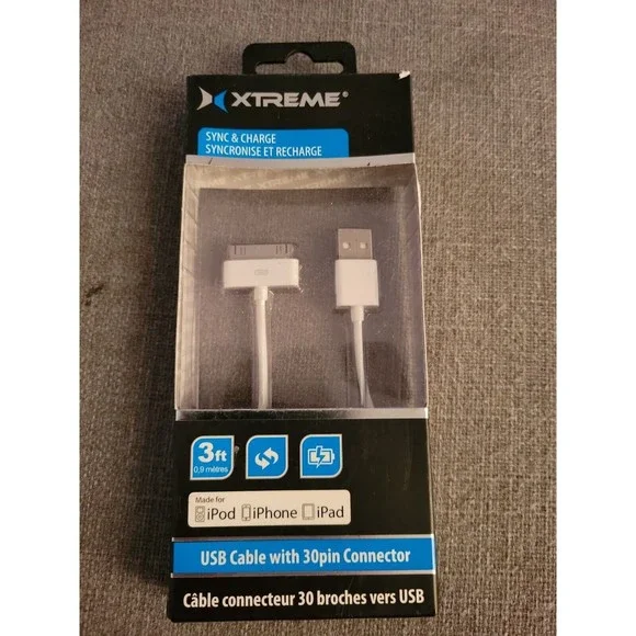Xtreme 3 ft USB cable with 30 pin connector apple mac iphone ipod
