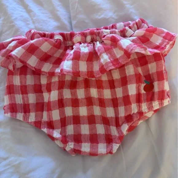 Bobo Choses Red and White Checkered Diaper Cover size 6-9 Months