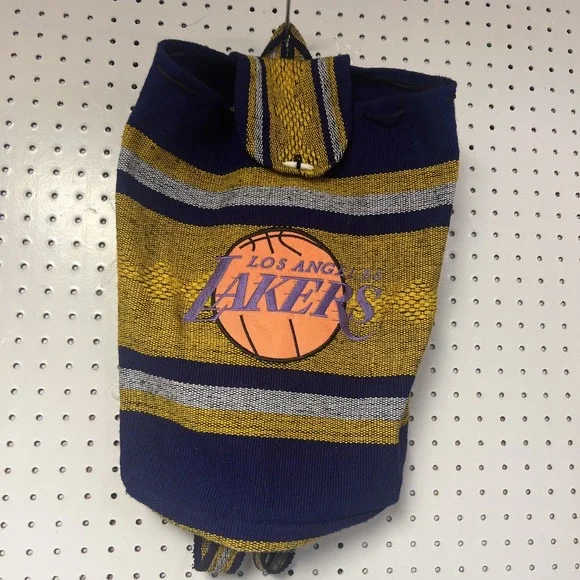 L.A. Lakers Backpack Woven Tapestry Red Black Cinch Close NBA‎ Book Bag Logo