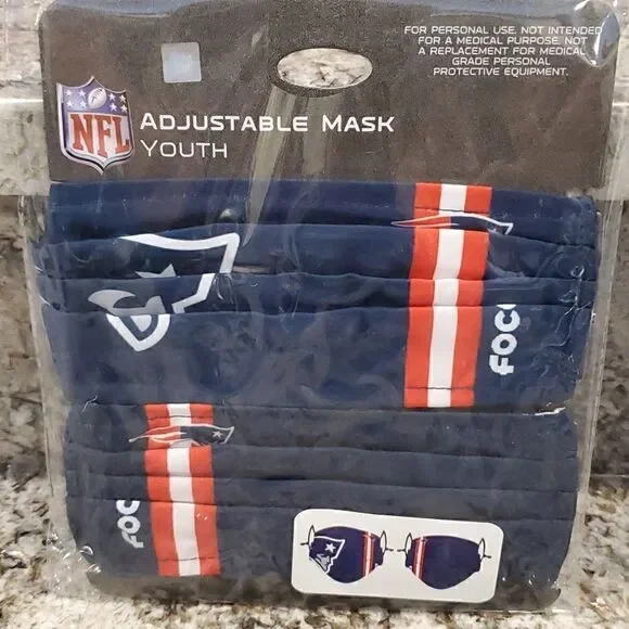 NFL Facemask Youth Size New England Patriots one set of 2 masks