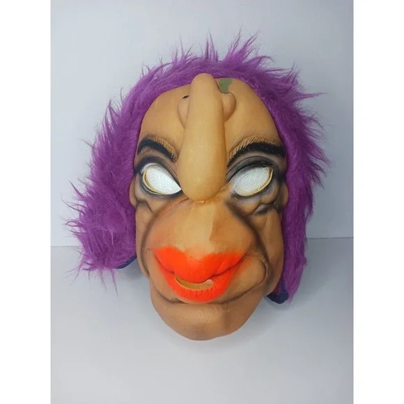 Vintage Fun World Halloween Mask - Purple Hair , Upside Down Nose