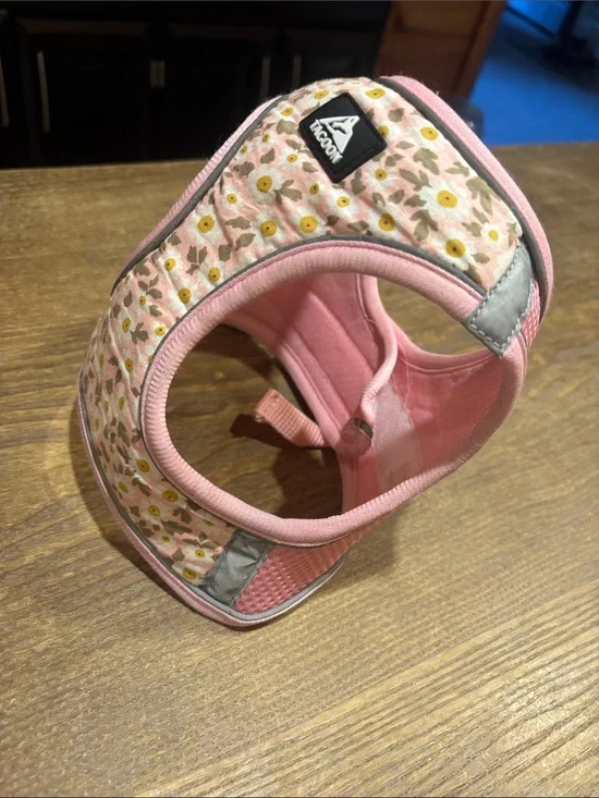 Ruffwear Pink Floral Padded Dog Harness Vest with Yellow Daisy Print