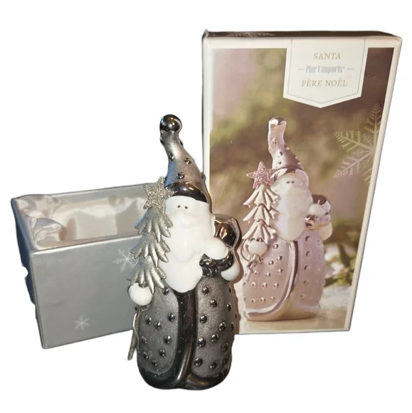 Pier 1 Imports Santa Père Noël White & Silver Tone Santa With Box 4