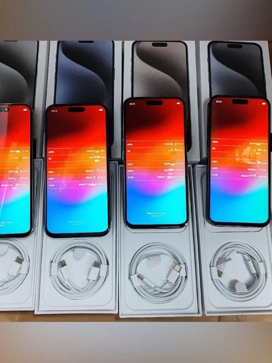 Apple iPhone (All Colors) with Red-Blue Display and White USB-C Cable