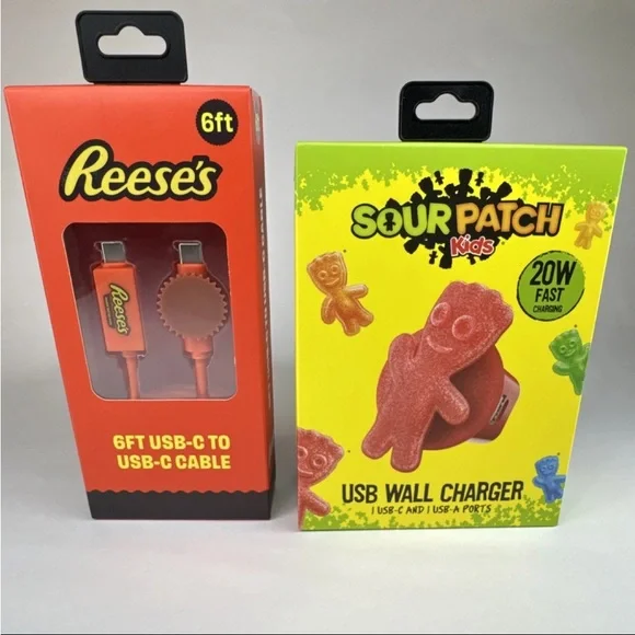 Reese's 6ft USB-C Cable & Sour Patch Kids Fast Charge 2-Port USB Wall Charger