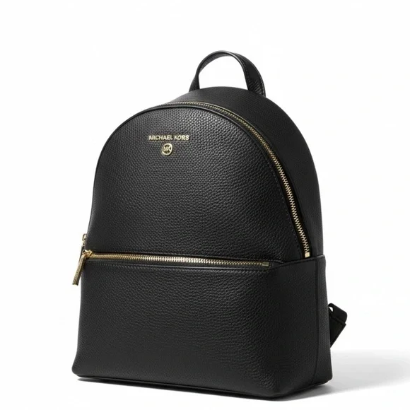 Michael Kors Pebbled Leather Backpack Black Gold Hardware EUC