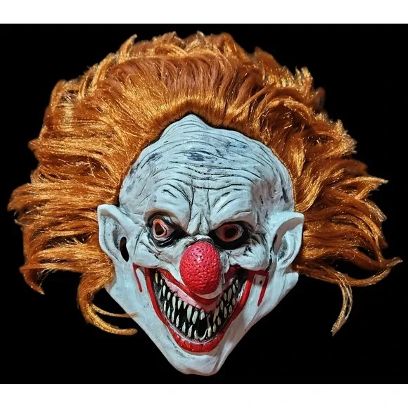 Scary Clown Full Mask Halloween Costume‎ Creepy Evil Red Eye Horror Cosplay Hair