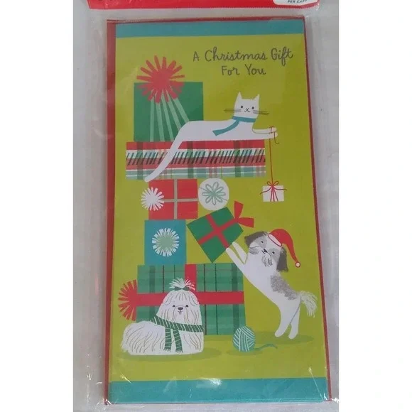 Money Gift Christmas Cards Envelopes (6) Dogs Cats NEW‎ Hallmark Connections