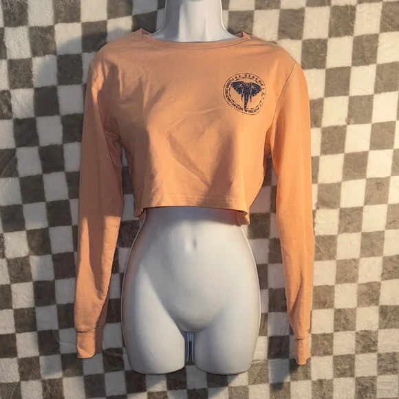 Miami Style Jax Beach Florida Logo Pink High Long Sleeve Crop Top Size S/Small