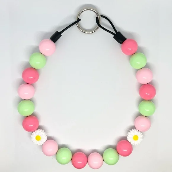 Beaded Dog Collar Necklace Size Medium Watermelon & Daisies Pink Green Floral