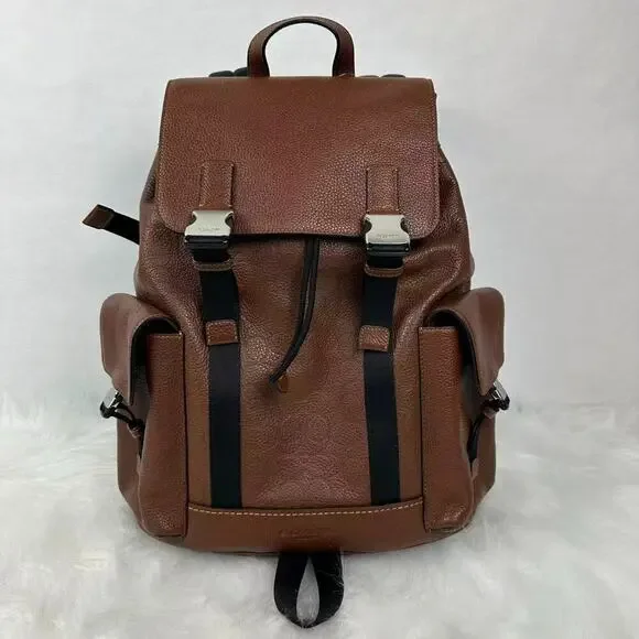 COACH MEN'S Clark Backpack In Refined pebble leather CDC21 Vintage Brown NWT