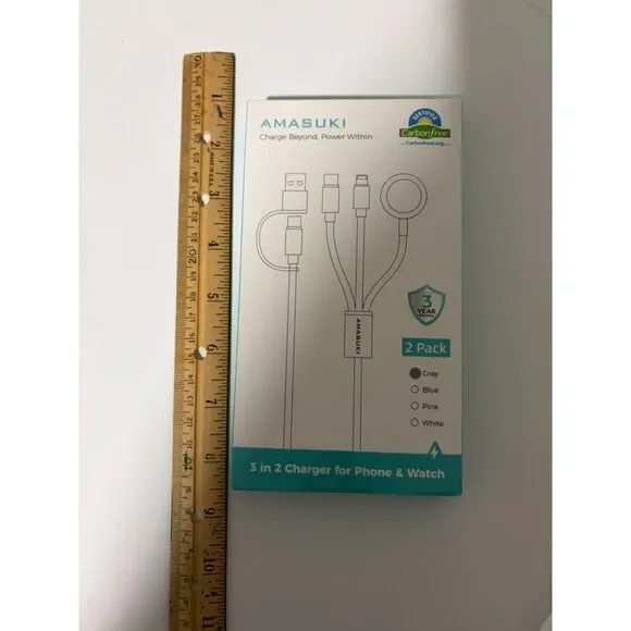 Amasuki 3-in-2 USB-C Charging Cable for Apple Watch, USB-C, and Lightning Device
