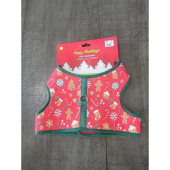 Happy Howlidays Christmas Pet Harness 26in Girth XL Gingerbread Candy Trees New
