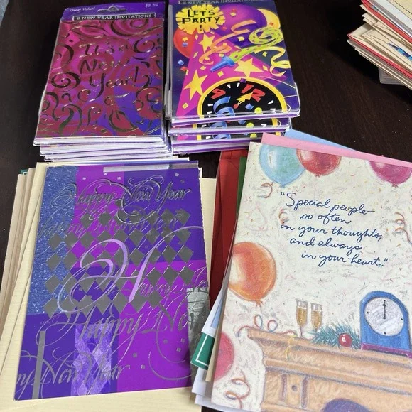 Lot 28 Vintage Gibson Assorted New Year Cards & 11‎ Pks Invitations NOS