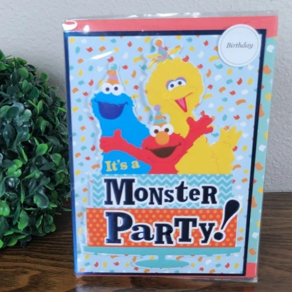 Sesame Street Birthday Card‎ Monster Friends Party Elmo Big Bird Cookie Monster