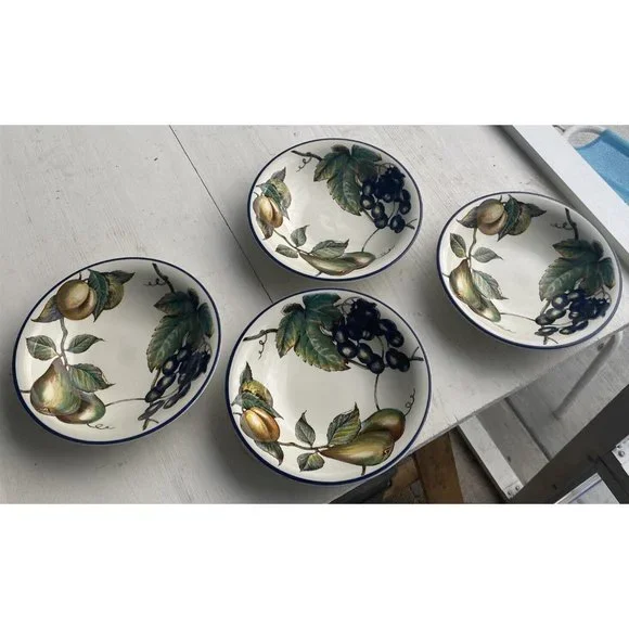 Pier 1 Macintosh Coupe Soup Bowl Set of 4 Fruit Pattern Angleterre England