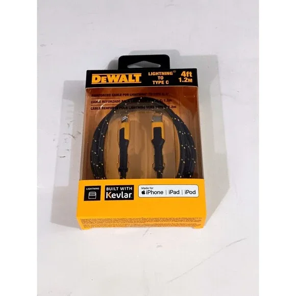 DeWalt Type C Reinforced Braided Cable For iPhone/iPad/iPod 4ft #DXMA1311357
