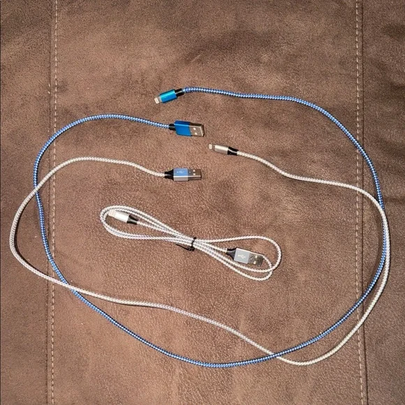 4FT x 3 Pieces Braided LIGHTNING USB Charging Cable Set - Blue and Silver