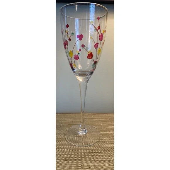 Pier 1 Cherry Blossom Water/Wine Glass Etched Discontinued 9.25