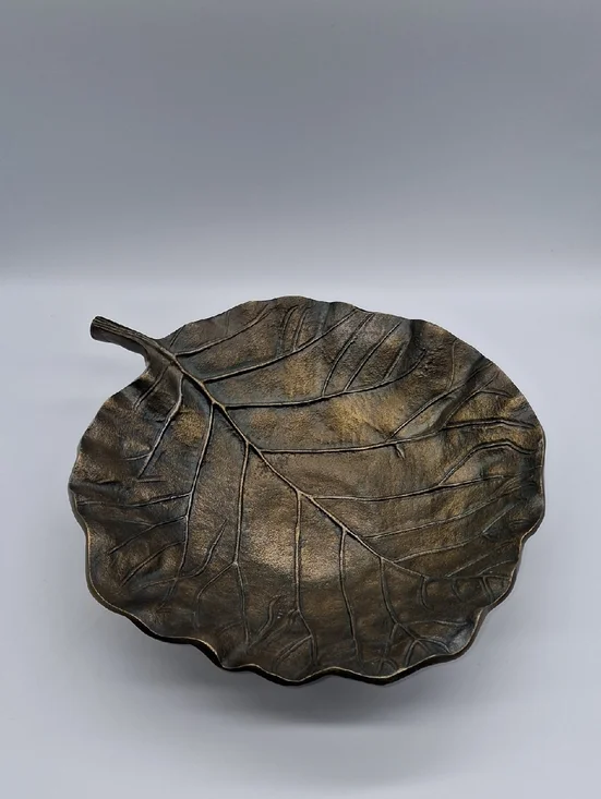 Pier 1 Gingko Leaf Serving Bowl Bronze Gold Tone 12
