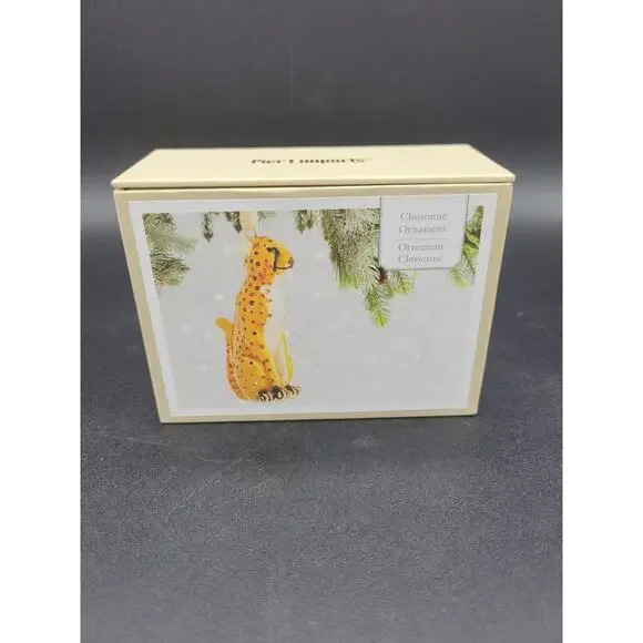 Cloisonné Cat Cheetah Leopard Ornament Gold Red 4.5