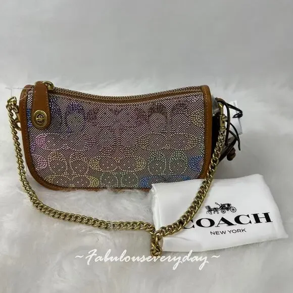 Coach Swinger Bag 20 With Chain In Crystal Signature Jacquard Rainbow CCY40 NWT