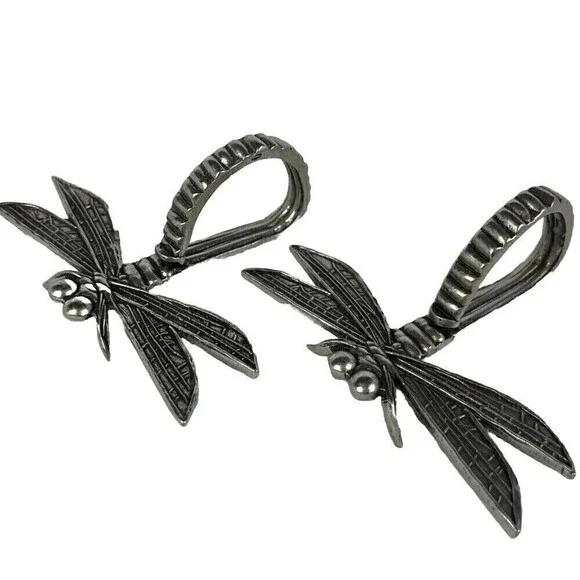 Pier 1 Imports Set Of 2 Dragonfly Napkin Rings Silver Pewter Spring