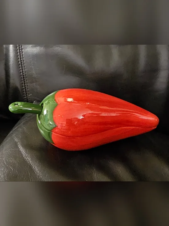 Ceramic Red Chili Pepper Sculpture Dip Salsa Bowl & Stem Spoon New Without Tags