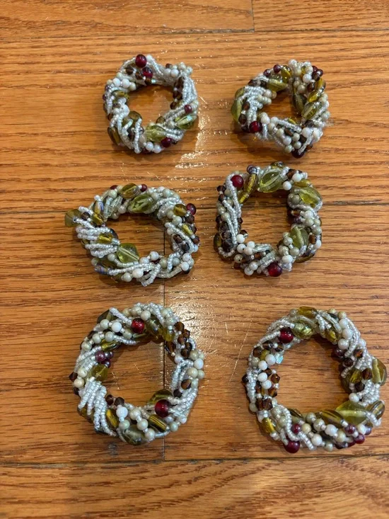 Pier 1 Beaded Napkin Rings Set of 6 Neutral Earth Tone Boho Rustic Table Decor